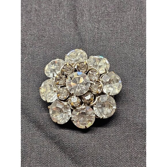 Unbranded Jewelry - Vintage Rhinestone Floral Cluster Brooch Pin Silver-Tone Metal